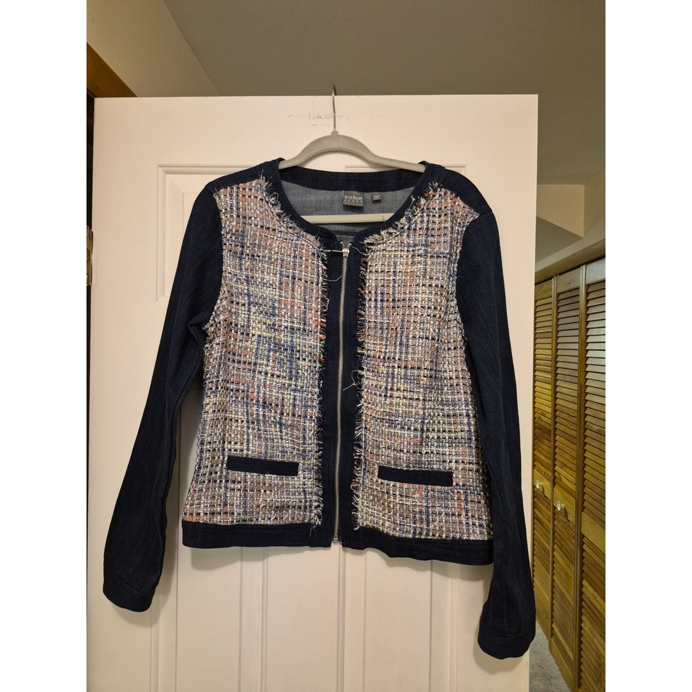 Soho New York & Company Mixed Media Tweed Denim Zip Front‎ Jacket Womens Large